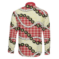 Red Palaka Hawaii Family Matching Off Shoulder Short Dress and Hawaiian Shirt Kukui Nut Pikake Lei Hawaiian Tapa Pattern - Polynesian Pride