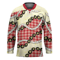 Red Palaka Hawaii Hockey Jersey Kukui Nut Pikake Lei Hawaiian Tapa Pattern - Polynesian Pride