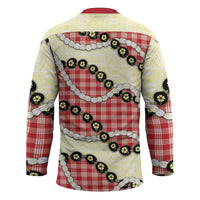Red Palaka Hawaii Hockey Jersey Kukui Nut Pikake Lei Hawaiian Tapa Pattern LT14 - Polynesian Pride