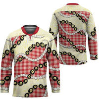 Red Palaka Hawaii Hockey Jersey Kukui Nut Pikake Lei Hawaiian Tapa Pattern LT14 - Polynesian Pride