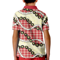 Red Palaka Hawaii Kid Polo Shirt Kukui Nut Pikake Lei Hawaiian Tapa Pattern LT14 - Polynesian Pride