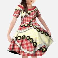 Red Palaka Hawaii Kid Short Sleeve Dress Kukui Nut Pikake Lei Hawaiian Tapa Pattern LT14 KID Red - Polynesian Pride