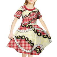 Red Palaka Hawaii Kid Short Sleeve Dress Kukui Nut Pikake Lei Hawaiian Tapa Pattern LT14 - Polynesian Pride