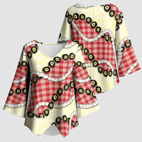 Red Palaka Hawaii Kimono Sleeve Blouse Kukui Nut Pikake Lei Hawaiian Tapa Pattern LT14 - Polynesian Pride