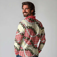 Red Palaka Hawaii Long Sleeve Polo Shirt Kukui Nut Pikake Lei Hawaiian Tapa Pattern LT14 - Polynesian Pride