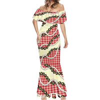 Red Palaka Hawaii Mermaid Dress Kukui Nut Pikake Lei Hawaiian Tapa Pattern - Polynesian Pride
