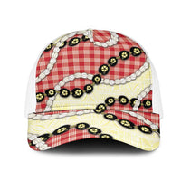 Red Palaka Hawaii Mesh Trucker Cap Kukui Nut Pikake Lei Hawaiian Tapa Pattern LT14 One Size White Red - Polynesian Pride