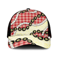 Red Palaka Hawaii Mesh Trucker Cap Kukui Nut Pikake Lei Hawaiian Tapa Pattern LT14 One Size Black Red - Polynesian Pride