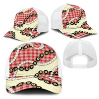 Red Palaka Hawaii Mesh Trucker Cap Kukui Nut Pikake Lei Hawaiian Tapa Pattern LT14 - Polynesian Pride