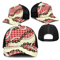 Red Palaka Hawaii Mesh Trucker Cap Kukui Nut Pikake Lei Hawaiian Tapa Pattern LT14 - Polynesian Pride