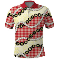 Red Palaka Hawaii Polo Shirt Kukui Nut Pikake Lei Hawaiian Tapa Pattern LT14 Red - Polynesian Pride