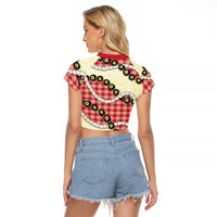 Red Palaka Hawaii Raglan Cropped T Shirt Kukui Nut Pikake Lei Hawaiian Tapa Pattern LT14 - Polynesian Pride