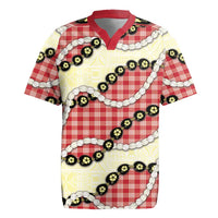 Red Palaka Hawaii Rugby Jersey Kukui Nut Pikake Lei Hawaiian Tapa Pattern LT14 Red - Polynesian Pride
