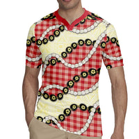 Red Palaka Hawaii Rugby Jersey Kukui Nut Pikake Lei Hawaiian Tapa Pattern LT14 - Polynesian Pride