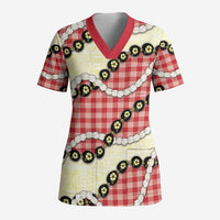 Red Palaka Hawaii Scrub Top Kukui Nut Pikake Lei Hawaiian Tapa Pattern LT14 Adult Red - Polynesian Pride