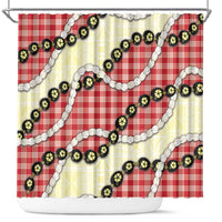 Red Palaka Hawaii Shower Curtain Kukui Nut Pikake Lei Hawaiian Tapa Pattern - Polynesian Pride