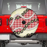 Red Palaka Hawaii Spare Tire Cover Kukui Nut Pikake Lei Hawaiian Tapa Pattern - Polynesian Pride