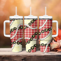 Red Palaka Hawaii Tumbler With Handle Kukui Nut Pikake Lei Hawaiian Tapa Pattern - Polynesian Pride