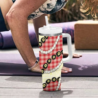 Red Palaka Hawaii Tumbler With Handle Kukui Nut Pikake Lei Hawaiian Tapa Pattern - Polynesian Pride