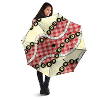 Red Palaka Hawaii Umbrella Kukui Nut Pikake Lei Hawaiian Tapa Pattern - Polynesian Pride