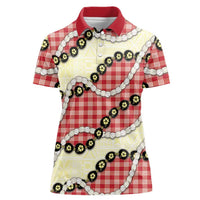 Red Palaka Hawaii Women Polo Shirt Kukui Nut Pikake Lei Hawaiian Tapa Pattern LT14 Female Red - Polynesian Pride