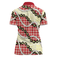 Red Palaka Hawaii Women Polo Shirt Kukui Nut Pikake Lei Hawaiian Tapa Pattern LT14 - Polynesian Pride
