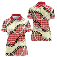 Red Palaka Hawaii Women Polo Shirt Kukui Nut Pikake Lei Hawaiian Tapa Pattern LT14 - Polynesian Pride