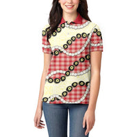 Red Palaka Hawaii Women Polo Shirt Kukui Nut Pikake Lei Hawaiian Tapa Pattern LT14 - Polynesian Pride