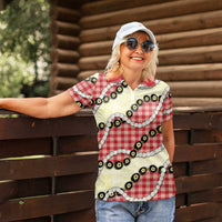 Red Palaka Hawaii Women Polo Shirt Kukui Nut Pikake Lei Hawaiian Tapa Pattern LT14 - Polynesian Pride
