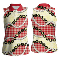 Red Palaka Hawaii Women Sleeveless Polo Shirt Kukui Nut Pikake Lei Hawaiian Tapa Pattern LT14 - Polynesian Pride