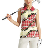 Red Palaka Hawaii Women Sleeveless Polo Shirt Kukui Nut Pikake Lei Hawaiian Tapa Pattern LT14 - Polynesian Pride