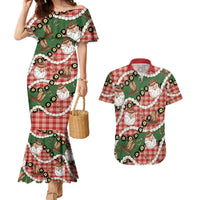 Cowboy Hawaii Mele Kalikimaka Couples Matching Mermaid Dress and Hawaiian Shirt Paniolo Kukui Nut Pikake Lei Red Version - Polynesian Pride