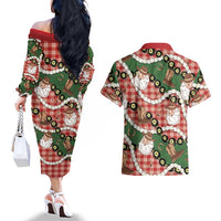 Cowboy Hawaii Mele Kalikimaka Couples Matching Off The Shoulder Long Sleeve Dress and Hawaiian Shirt Paniolo Kukui Nut Pikake Lei Red Version - Polynesian Pride