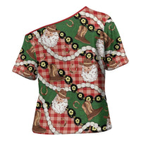 Cowboy Hawaii Mele Kalikimaka Cross Shoulder Shirt Paniolo Kukui Nut Pikake Lei Red Version LT14 - Polynesian Pride
