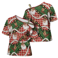 Cowboy Hawaii Mele Kalikimaka Cross Shoulder Shirt Paniolo Kukui Nut Pikake Lei Red Version LT14 - Polynesian Pride