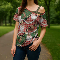 Cowboy Hawaii Mele Kalikimaka Cross Shoulder Shirt Paniolo Kukui Nut Pikake Lei Red Version LT14 - Polynesian Pride