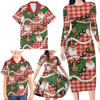 Cowboy Hawaii Mele Kalikimaka Family Matching Long Sleeve Bodycon Dress and Hawaiian Shirt Paniolo Kukui Nut Pikake Lei Red Version - Polynesian Pride