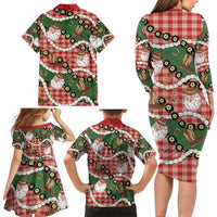 Cowboy Hawaii Mele Kalikimaka Family Matching Long Sleeve Bodycon Dress and Hawaiian Shirt Paniolo Kukui Nut Pikake Lei Red Version - Polynesian Pride