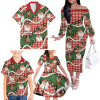 Cowboy Hawaii Mele Kalikimaka Family Matching Off The Shoulder Long Sleeve Dress and Hawaiian Shirt Paniolo Kukui Nut Pikake Lei Red Version - Polynesian Pride