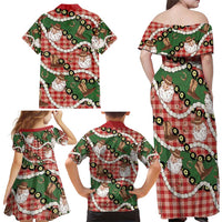 Cowboy Hawaii Mele Kalikimaka Family Matching Off Shoulder Maxi Dress and Hawaiian Shirt Paniolo Kukui Nut Pikake Lei Red Version - Polynesian Pride