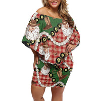 Cowboy Hawaii Mele Kalikimaka Family Matching Off Shoulder Short Dress and Hawaiian Shirt Paniolo Kukui Nut Pikake Lei Red Version - Polynesian Pride