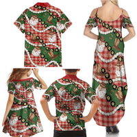 Cowboy Hawaii Mele Kalikimaka Family Matching Summer Maxi Dress and Hawaiian Shirt Paniolo Kukui Nut Pikake Lei Red Version - Polynesian Pride