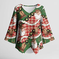 Cowboy Hawaii Mele Kalikimaka Kimono Sleeve Blouse Paniolo Kukui Nut Pikake Lei Red Version LT14 Female Red - Polynesian Pride