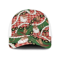 Cowboy Hawaii Mele Kalikimaka Mesh Trucker Cap Paniolo Kukui Nut Pikake Lei Red Version LT14 One Size White Red - Polynesian Pride