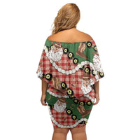 Cowboy Hawaii Mele Kalikimaka Off Shoulder Short Dress Paniolo Kukui Nut Pikake Lei Red Version - Polynesian Pride