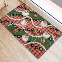 Cowboy Hawaii Mele Kalikimaka Rubber Doormat Paniolo Kukui Nut Pikake Lei Red Version LT14 - Polynesian Pride