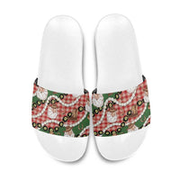 Cowboy Hawaii Mele Kalikimaka Slide Sandals Paniolo Kukui Nut Pikake Lei Red Version - Polynesian Pride
