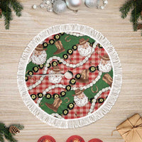 Cowboy Hawaii Mele Kalikimaka Tree Skirt Paniolo Kukui Nut Pikake Lei Red Version LT14 Fringed Red - Polynesian Pride