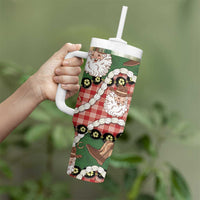 Cowboy Hawaii Mele Kalikimaka Tumbler With Handle Paniolo Kukui Nut Pikake Lei Red Version - Polynesian Pride