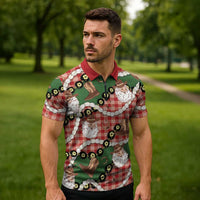 Cowboy Hawaii Mele Kalikimaka Zipper Polo Shirt Paniolo Kukui Nut Pikake Lei Red Version LT14 - Polynesian Pride